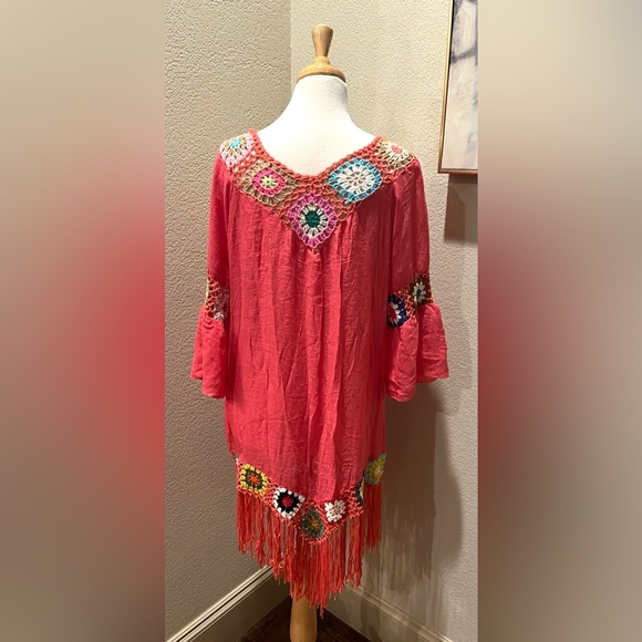 NEW Boho Crochet Fringe Colorful Swim Coverup Dress S - Picture 4 of 6